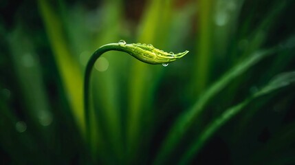 A flower stem bent by rain with a new bud growing towards sunlight, symbolizing Hope, New Beginnings, and the universal theme of recovery and optimism for inspirational content.