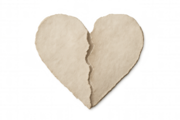 Torn paper heart concept showing heartbreak, separation, and ending relationship on transparent background