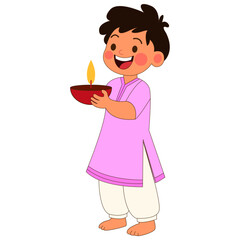 Boy holding diya illustration