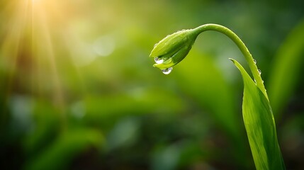 A flower stem bent by rain with a new bud growing towards sunlight, symbolizing Hope, New Beginnings, and the universal theme of recovery and optimism for inspirational content.