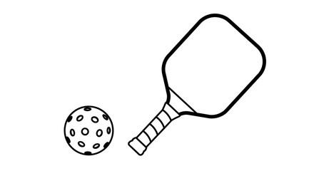 Hand-drawn pickleball paddle and perforated ball symbolizing the popular sport of pickleball and active recreation. isolated on white background