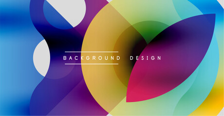 Abstract colorful shapes overlap. Gradient hues blend, creating dynamic visual effect. Modern design elements present.