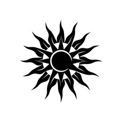 Stylized sun with sharp leaf like rays on transparent background silhouette
