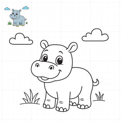 Baby Hippo Coloring Page for Kids – Printable Animal Illustration