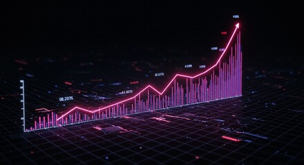 High-tech neon stock growth visualization, abstract futuristic chart glowing with energy, dark dimensional grid background, luminous gradient lights, 4K high-resolution, modern finance illustration