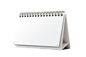 Angled tabletop desk calendar with wire binding, blank white pages, and a minimalistic design