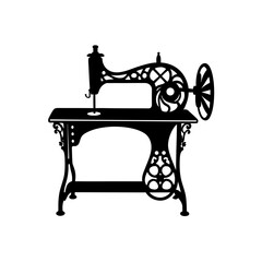 Silhouette of an antique sewing machine on transparent background