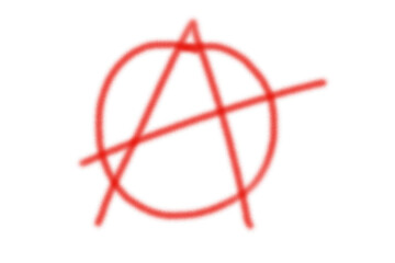 Anarchist symbol sprayed freehand in red on a transparent background. PNG.