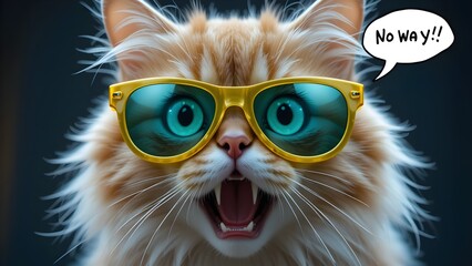 Funny Cat with Sunglasses and Comic Expression Saying No Way