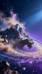 Floating mountains crumble into dust and turn into glittering stardust