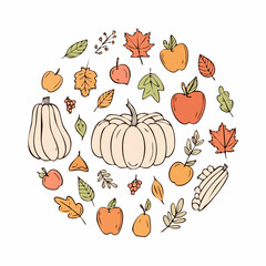 Autumn fruit and vegetable element set, vector illustration