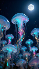 Transparent jellyfish in the moonlight