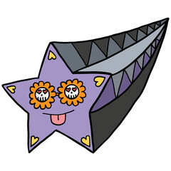 halloween Whimsical purple star with flowers and playful expression. in doodle color line style