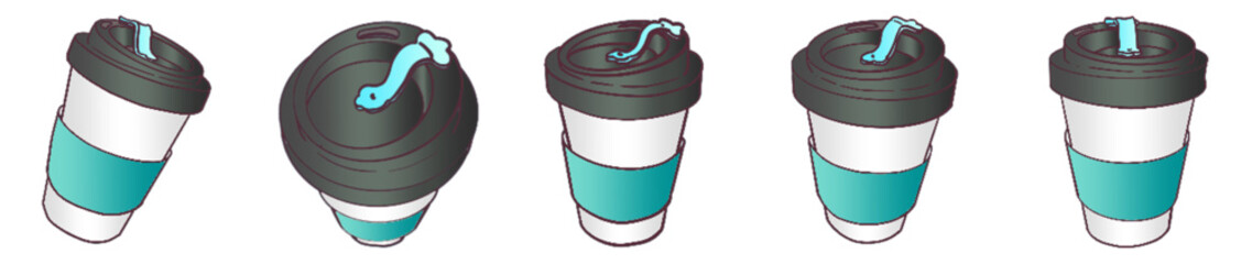 Takeaway Coffee Cup with Lid and Sleeve &ndash; Cute Hand Drawn Reusable Cup Clipart for Cafe, Beverage and Morning Drink Theme