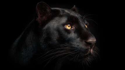 Obraz premium A dimly lit setting showcases a closeup of a panther's sleek black fur, highlighting its radiant presence