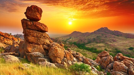 	
Balanced rock formation on a hilltop during golden hour, representing Mental Equilibrium, Mindfulness, and the pursuit of inner Stability for Wellness Apps and Self-Care Campaigns.