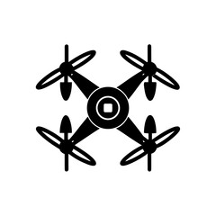 Illustration of a drone with four rotors on transparent background silhouette