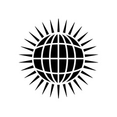 Stylized globe with radiating sunburst rays on transparent background silhouette