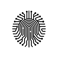Digital fingerprint biometric identification on transparent background silhouette