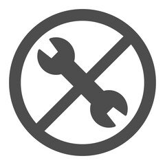 Double ended wrench ban solid icon, repair concept. Vector graphics. Forbidden, prohibited item sign on white background, glyph style icon for mobile or web design.