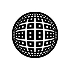 Sphere with grid pattern black and white on transparent background silhouette