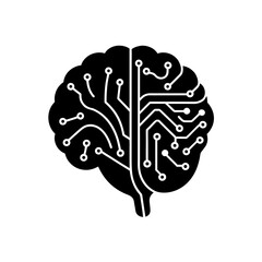 Brain with circuit board vector illustration on transparent background silhouette