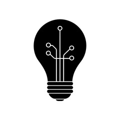 Black lightbulb with circuit board inside on transparent background silhouette