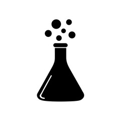 Erlenmeyer flask with bubbles silhouette on transparent background