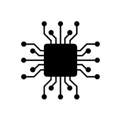 Illustration of a simple black microchip on transparent background silhouette