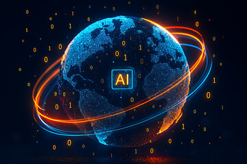 ai technology global earth with binary code