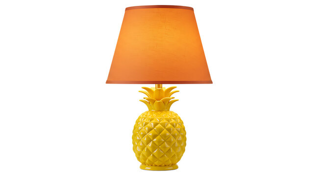 Table lamp on white background with lampshade and light bulb