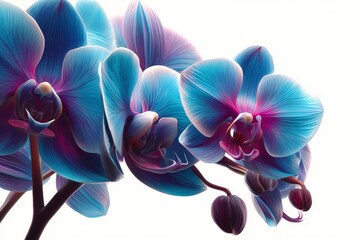 A branch of Gradient orchids featuring a 3D glass effect, exemplifying modern digital art on a white base