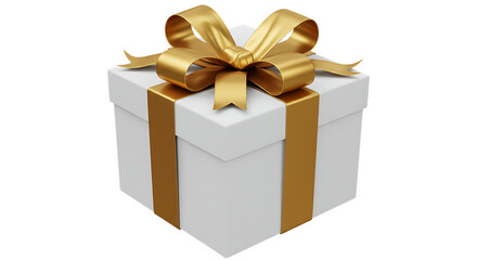 Golden gift box with ribbon isolated on white background