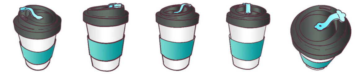 Takeaway Coffee Cup with Lid and Sleeve &ndash; Cute Hand Drawn Reusable Cup Clipart for Cafe, Beverage and Morning Drink Theme