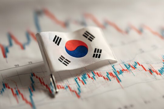 South korean flag symbolizing economic growth and financial markets on a stock chart background