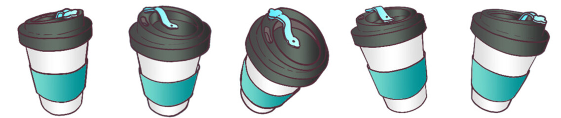 Takeaway Coffee Cup with Lid and Sleeve &ndash; Cute Hand Drawn Reusable Cup Clipart for Cafe, Beverage and Morning Drink Theme