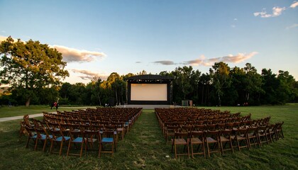 Exterior view of building with manicured lawn and clear sky