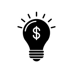 Lightbulb with a dollar sign inside icon on transparent background silhouette