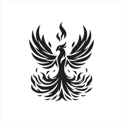 Stylized Phoenix Rising with Flames Wings Spread and Elegant Silhouette.
