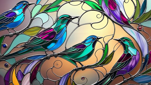abstract colorful background with birds art design decoration  stained glass window abstract pattern with birds avant-garde style with original geometric and decorative patterns