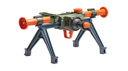 Modern military weapon system on tripod isolated on transparent background