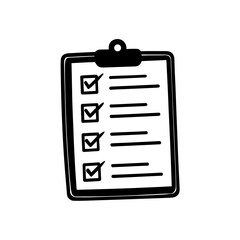 Clipboard with checklist and checkmarks icon on transparent background silhouette