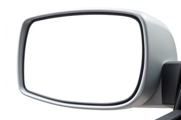 Car side view mirror with a blank white screen mockup. Isolated on a white background for a cutout