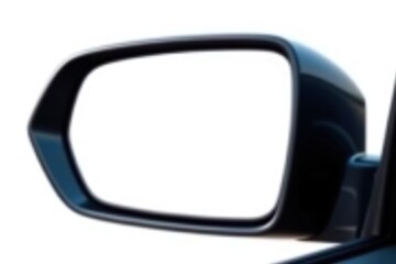 Car side view mirror with a blank white screen mockup. Isolated on a white background for a cutout