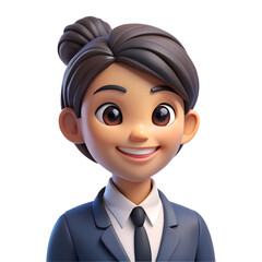 High Quality 3D Render of Happy Female Avatar in Blue Suit and Tie with Realistic Hair Design