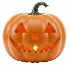 Spooky jack o lantern glowing with light perfect for halloween night decorations isolated on transparent background