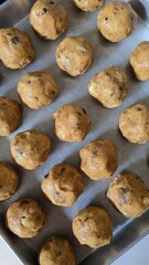 Cookie dough on the tray ready to bake