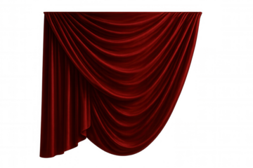 Red velvet curtain draping elegant folds, luxurious theater stage or podium background, transparent png element