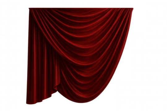 Red velvet curtain draping elegant folds, luxurious theater stage or podium background, transparent png element