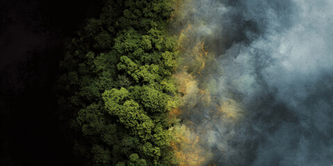 Forest contrast smoke fire boundary feel urgent and dramatic